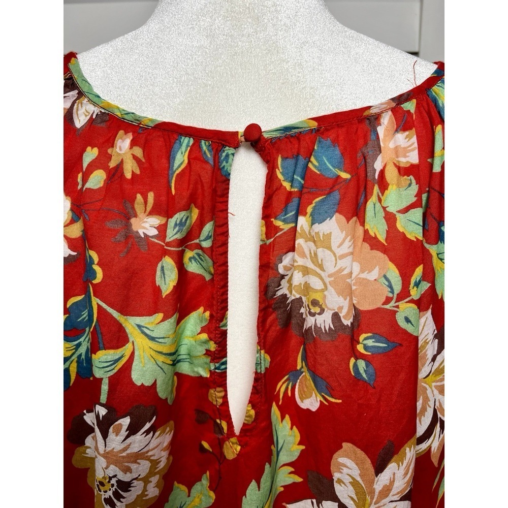 Anthropologie Maeve Lake House Red Floral Balloon Sleeve Peasant Top Size Small - Picture 9 of 12